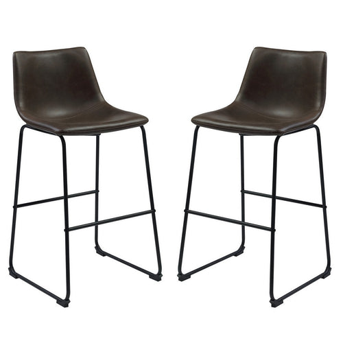 Barstool Set of 2 | Contoured Casual Style | Brown Finish