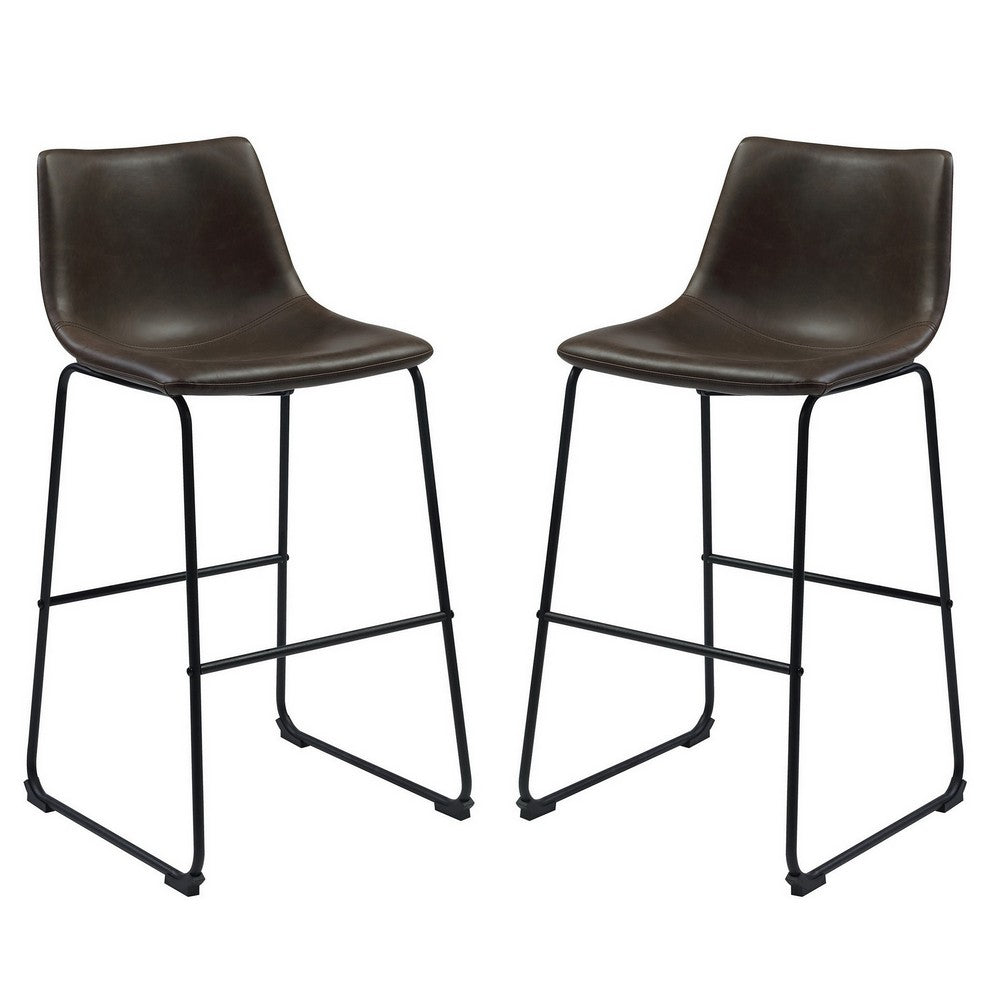 Barstool Set of 2 | Contoured Casual Style | Brown Finish