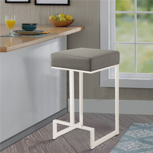 Barstool | 31" | Backless | Silver Faux Leather | Chrome Base