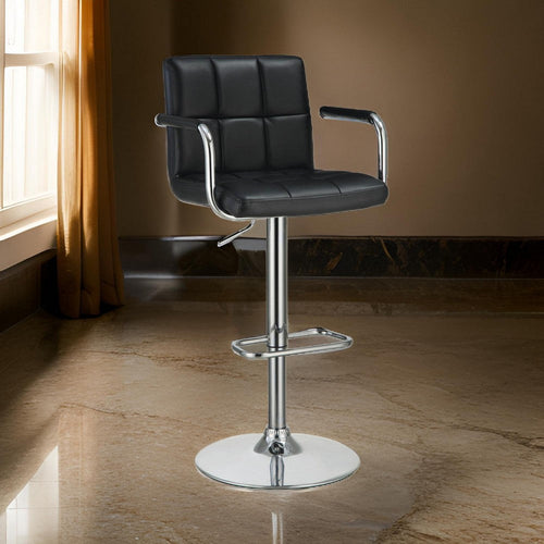 Barstool | Adjustable Grid Stitching | Swivel Base | Black