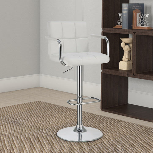 Barstool | Adjustable Grid Stitching | Swivel Base | White