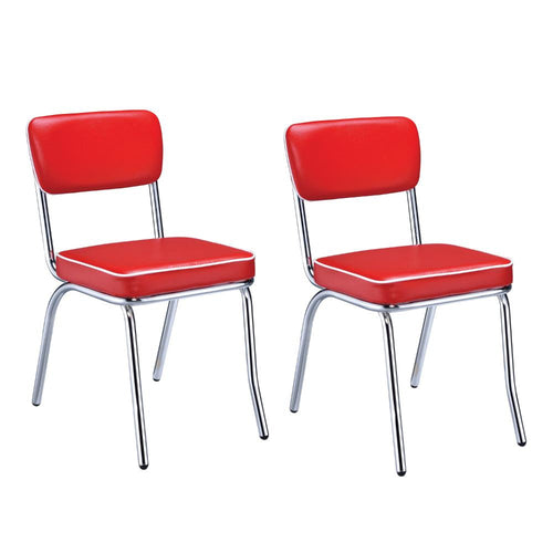 Dining Chair Set of 2 | Retro Red Faux Leather | Chrome Legs