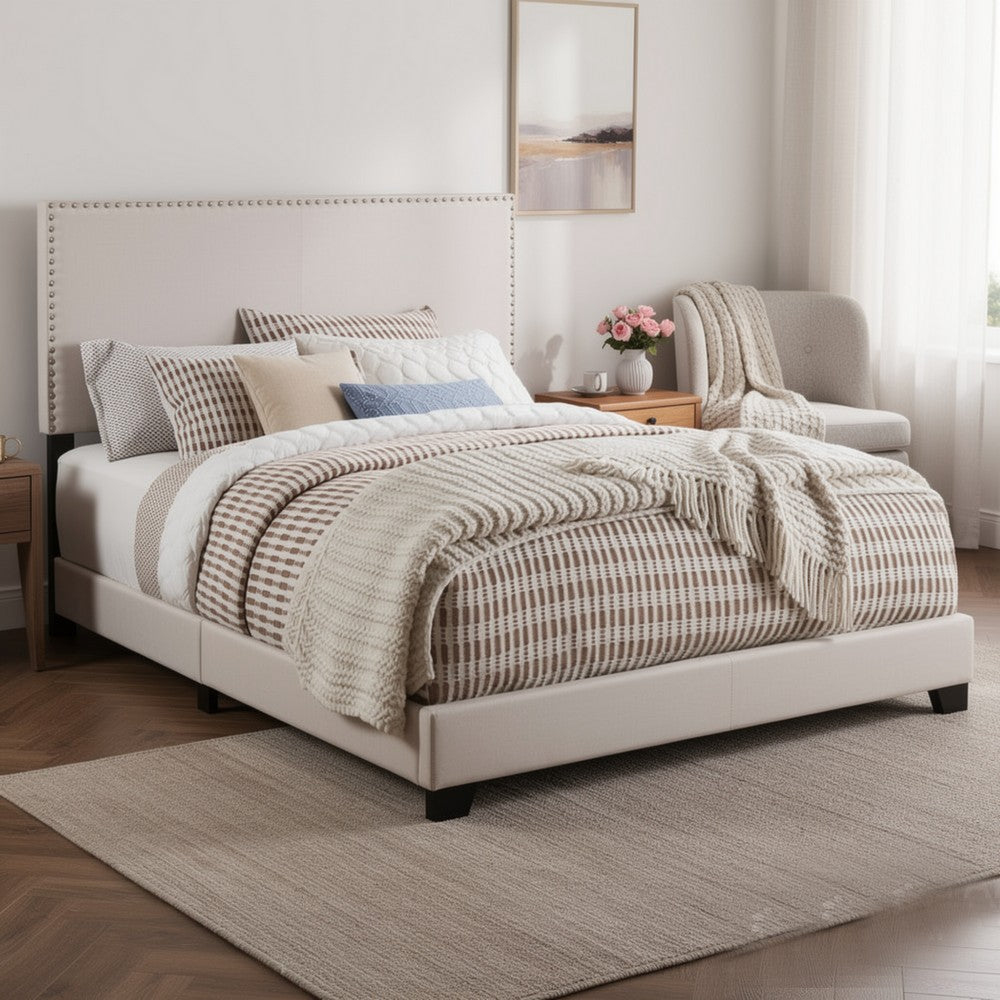 Platform Bed | King Size | Ivory Upholstered