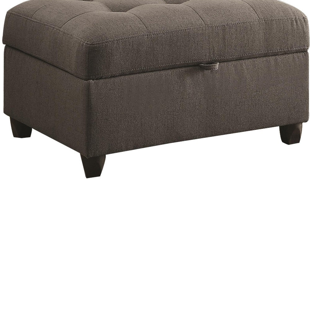 Tufted Linen Upholstred Wooden Ottoman With Storage Gray CCA-500414