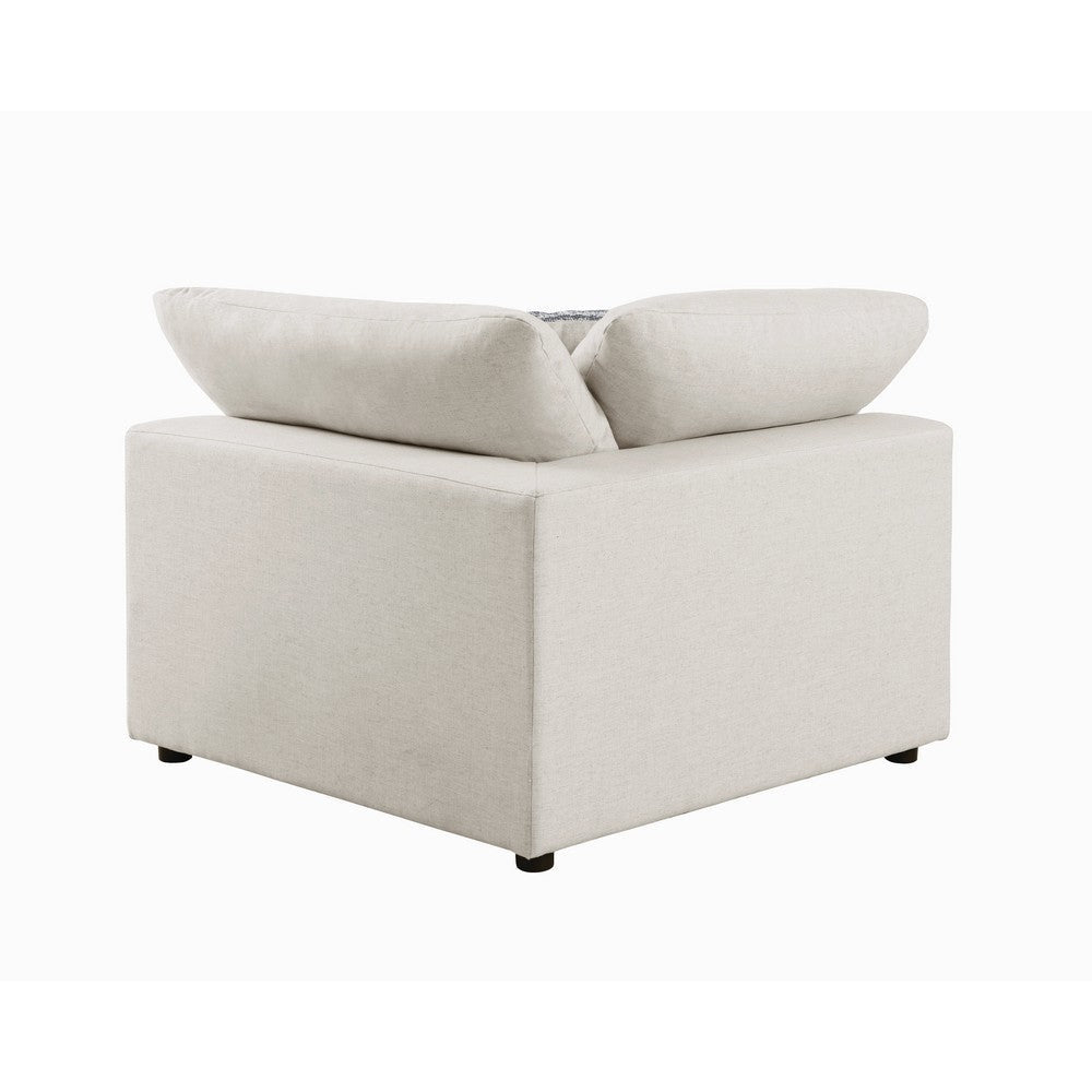 Fabric Upholstered Wooden Corner Chair with Loose Cushion Seat and Small Feet Beige