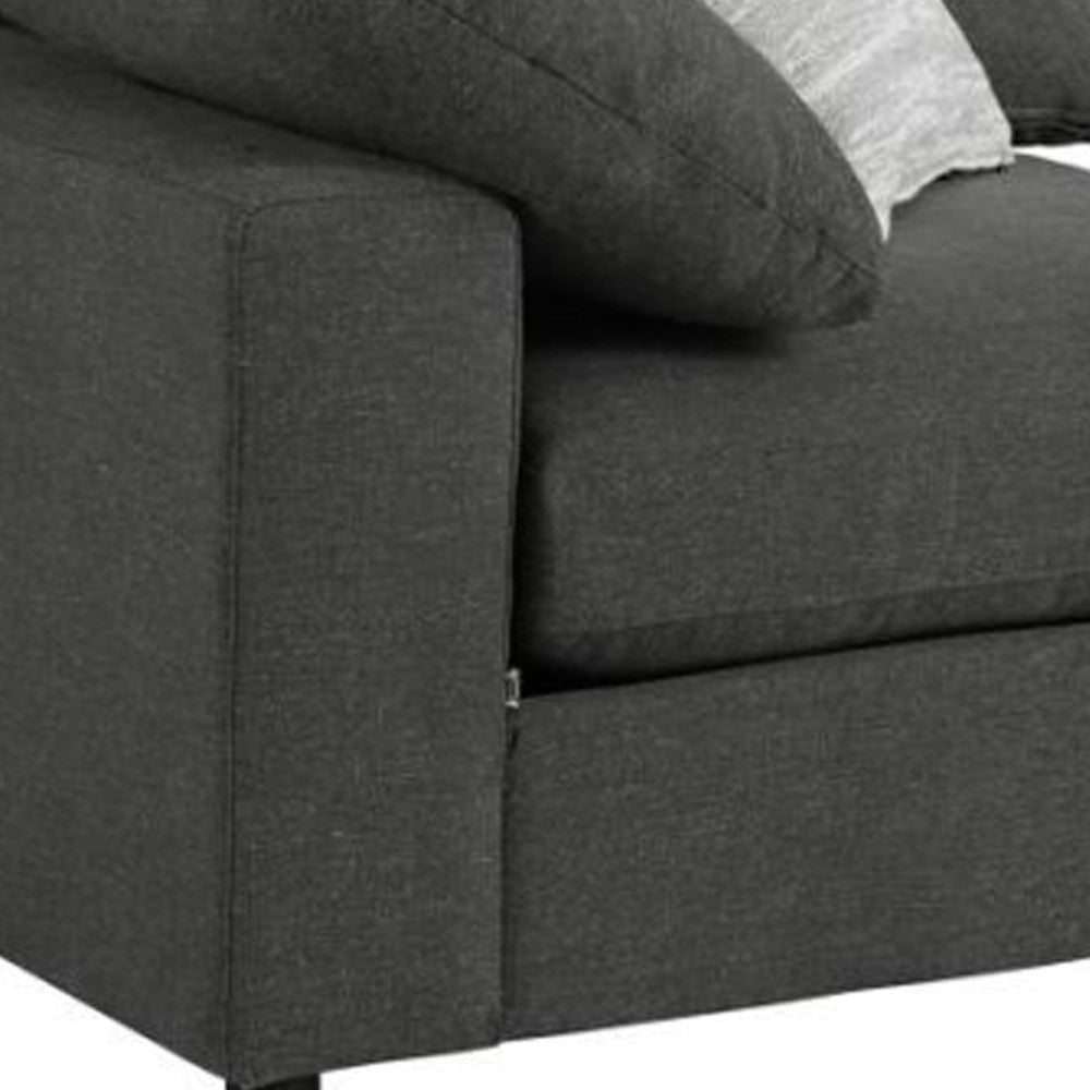 Fabric Upholstered Wooden Corner Chair with Loose Cushion Seat and Small Feet Dark Gray