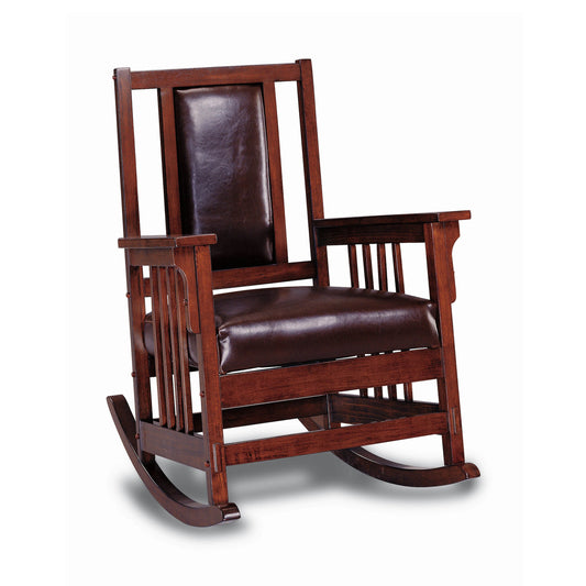 Mission Style Rocking Chair, Leather Upholstered Seat & Back, Tobacco and Dark Brown