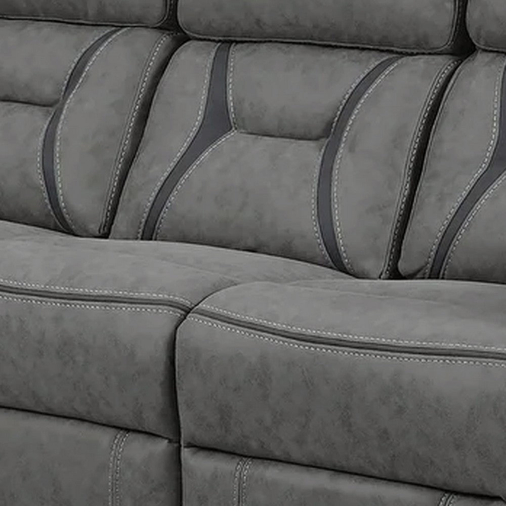 Fabric Upholstered Padded Microfiber Motion Sofa With Contrast Stitching Gray CCA-602261