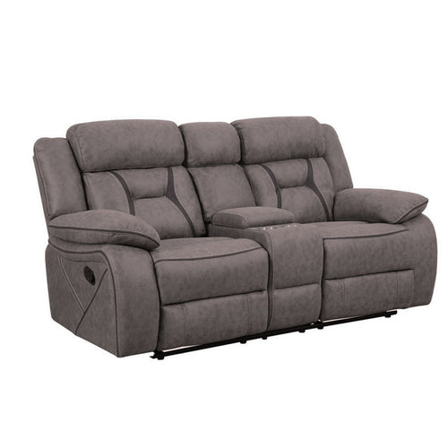 Fabric Upholstered Microfiber Motion Loveseat With Console, Gray