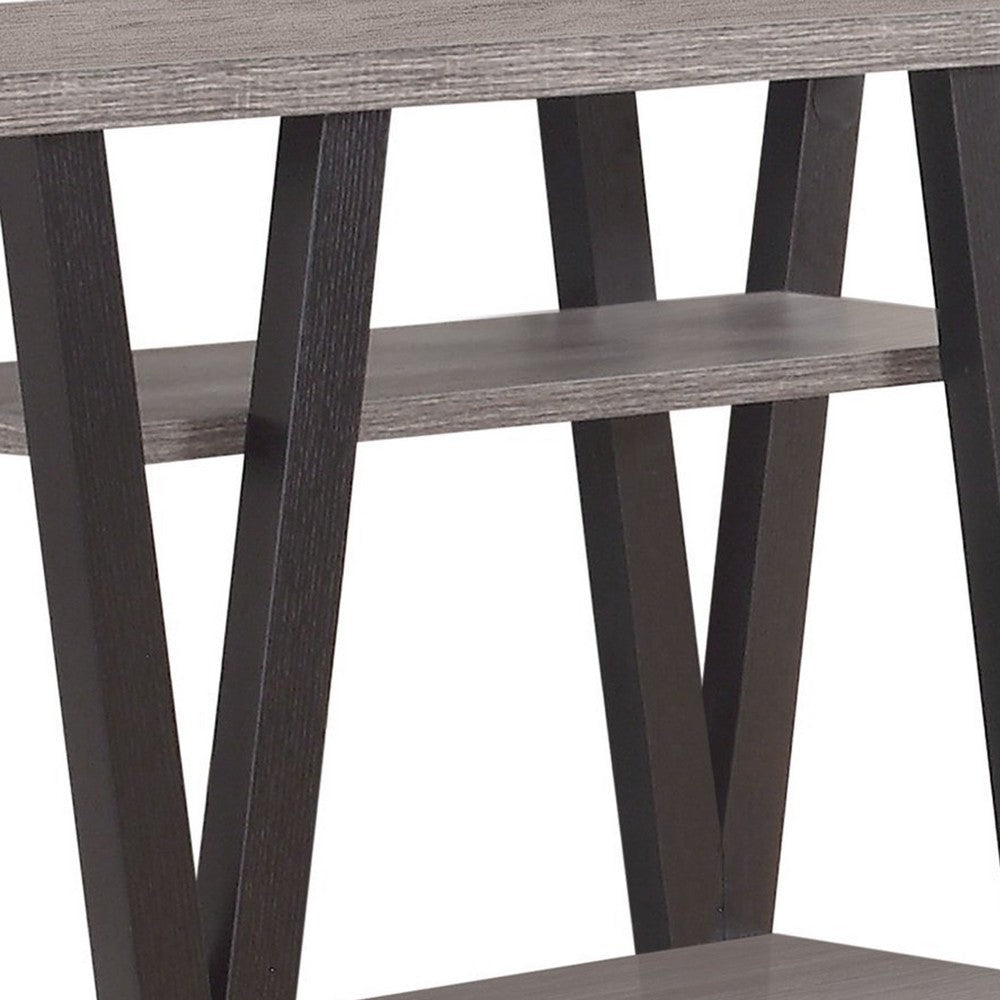 Zigzag Contemporary Solid Wooden Sofa Table With Bottom Shelves Gray And Black CCA-705399