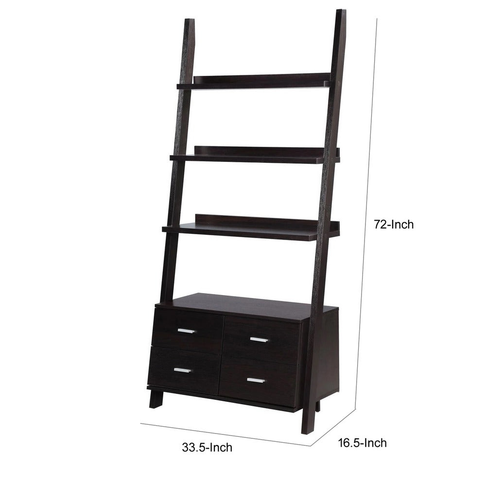 Ladder Bookcase | 4 Drawers | Open Shelves | Cappuccino Finish CCA-800319