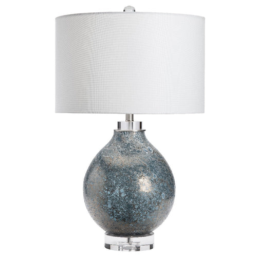 Kiny Accent Table Lamp, 31", White Linen Shade, Blue and Gray Base