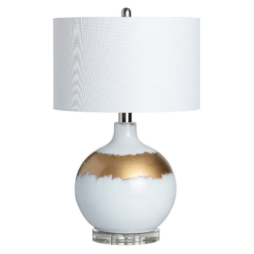 Dano Table Lamp, 28", White Drum Shade, Glass White and Gold Base
