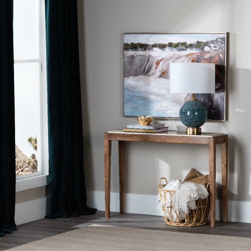 Pery Accent Table Lamp, 25", White Linen Shade, Teal Green Base