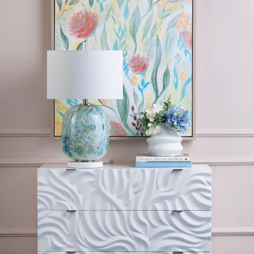 Ceny Table Lamp | 26" | White Linen Shade | Blue Glass Painted Base