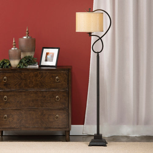 Iny Accent Floor Lamp | 61" | Beige Linen | Vintage Bronze Steel