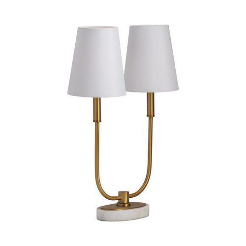 Modern Table Lamp | Dual White Linen Shade | 22" Gold Metal Frame