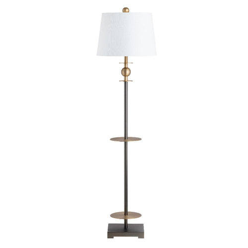 Buffy Floor Lamp w White Linen Shade | 64" Matte Black Metal Pole