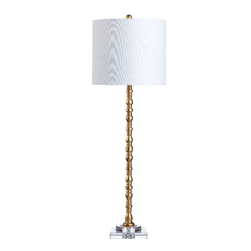 Table Lamp Set of 2 | White Linen | 37" Turned Gold Frame | Crystal