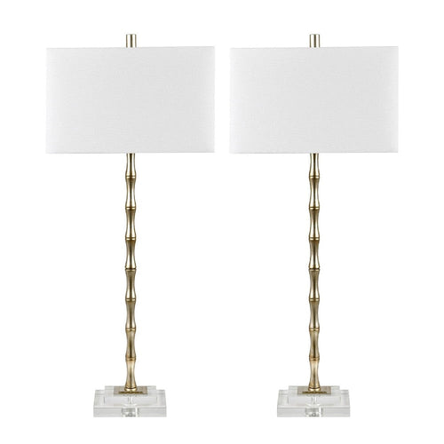 Soa Table Lamp | White Shade | Chrome Bamboo Body n Crystal Base 39"
