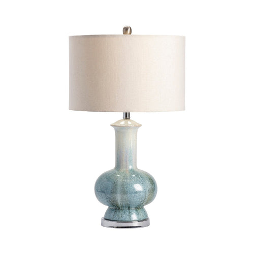 Seby Table Lamp | 28" | White Drum Shade | Glazed Cream Blue Ceramic