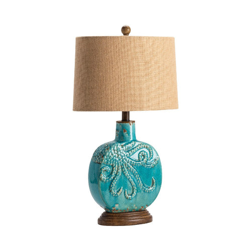 Dery 2pc Table Lamp Set | 25" | Brown Shade | Teal Blue Ceramic Design