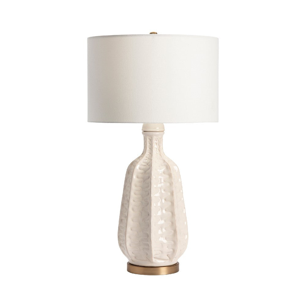 Ramy 2pc Table Lamp Set | 34" | White Drum Shade | Scalloped Ridged Ceramic