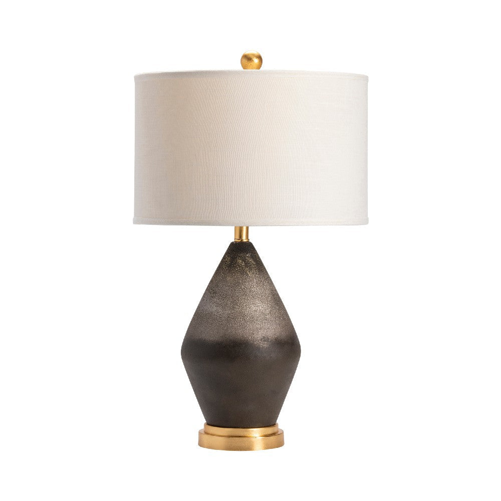 Sage Table Lamp | 28" | White Drum Shade | Gray-Black Ceramic Base