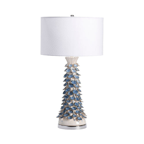 Hana Table Lamp | 31" | White Drum Shade | Blue and White Ceramic