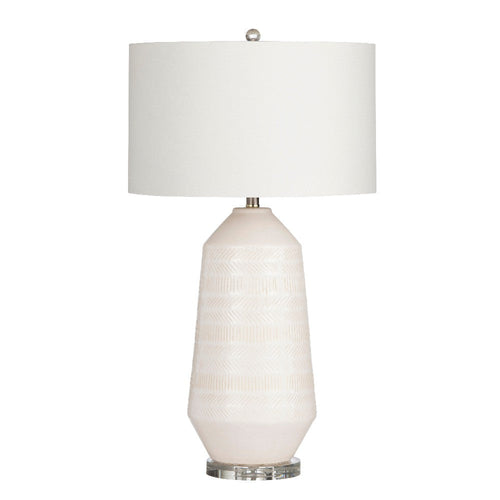 Shue Table Lamp | Angled White Ceramic Body | 33" | Linen Drum Shade