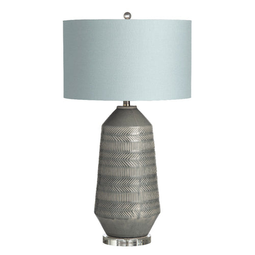 Shue Table Lamp | Angled Gray Ceramic Body | 33" | Linen Drum Shade