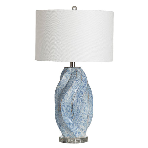 Accent Table Lamp | Natural Twisted Blue Ceramic | 28" | White Linen Shade