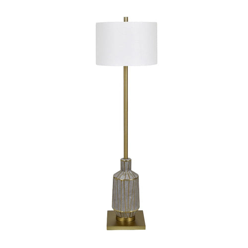 Delo Floor Lamp | Gray Ceramic Body | Gold Accents | 63" | White Shade