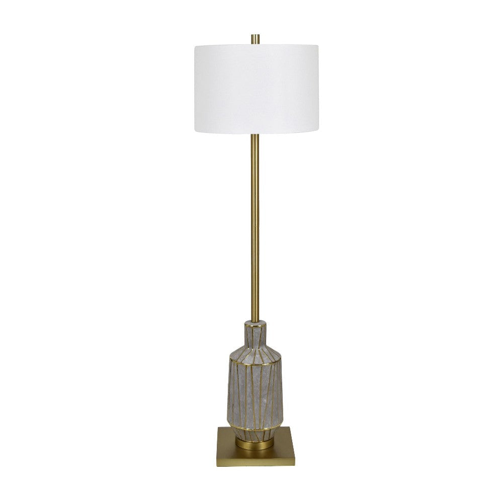 Delo Floor Lamp | Gray Ceramic Body | Gold Accents | 63" | White Shade