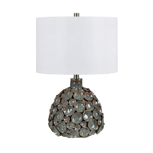 Set of 2 Table Lamp | Teal Brown Textured Ceramic Base | Drum Shade