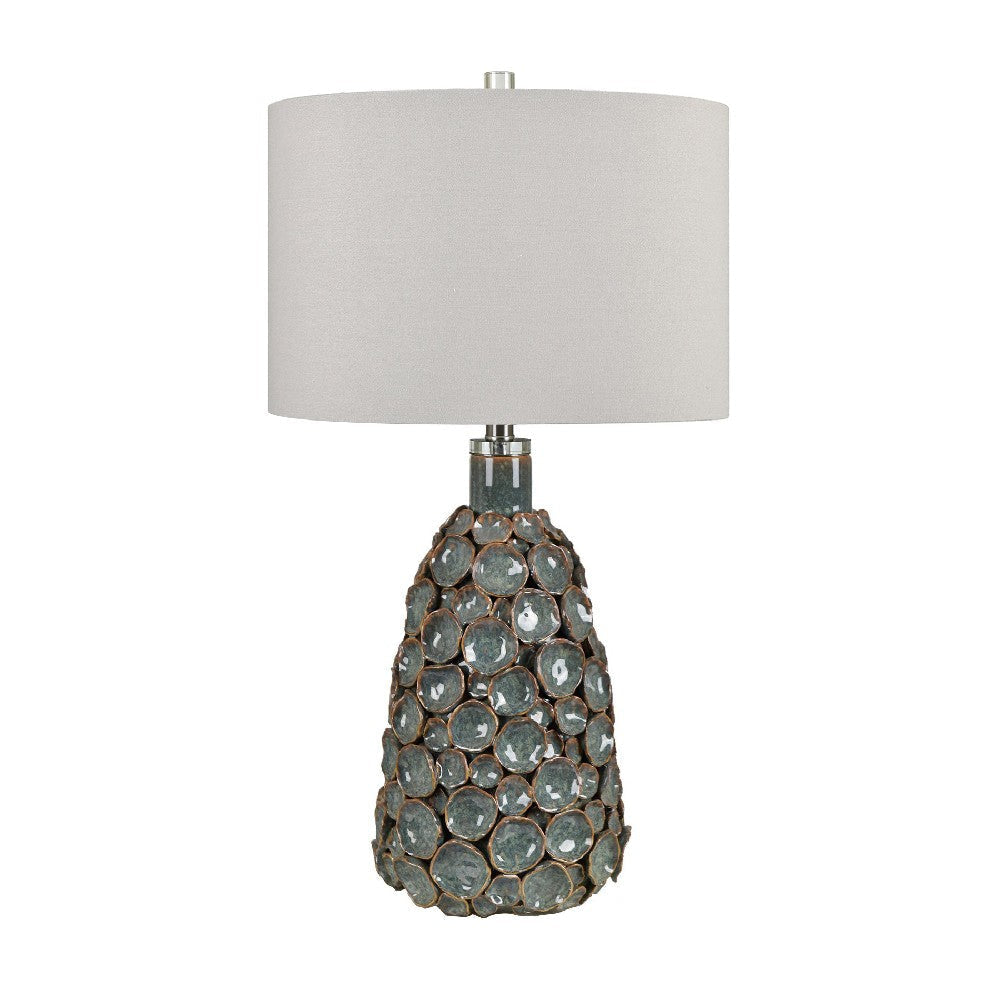 Set of 2 Table Lamp | Drum Shade | Teal Brown Textured Disc Design Ceramic