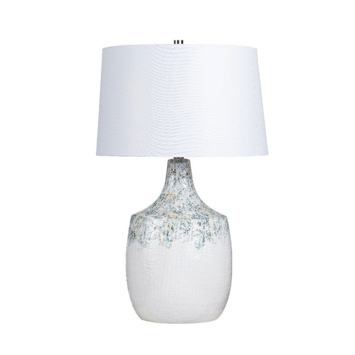Table Lamp | Blue and White Ceramic Body | 29" | Tapered Drum Shade