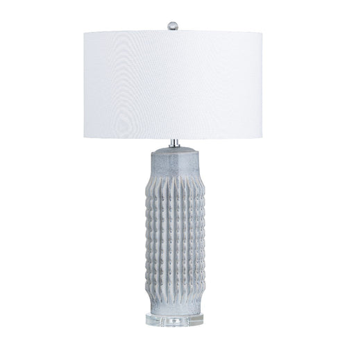 Dalu Set of 2 Table Lamps | Gray Ceramic Body | White Linen Drum Shade