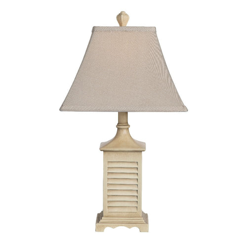 Accent Table Lamp Set of 2 | Resin Shutter Base | Tan Brown Linen Bell Shade