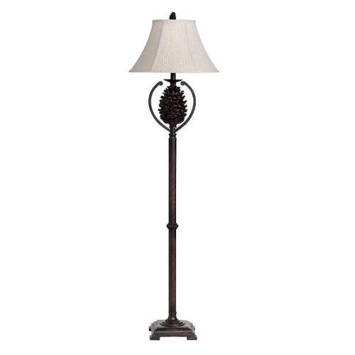 Accent Floor Lamp | 63" | Pinecone Accent | Oatmeal Linen Empire Shade