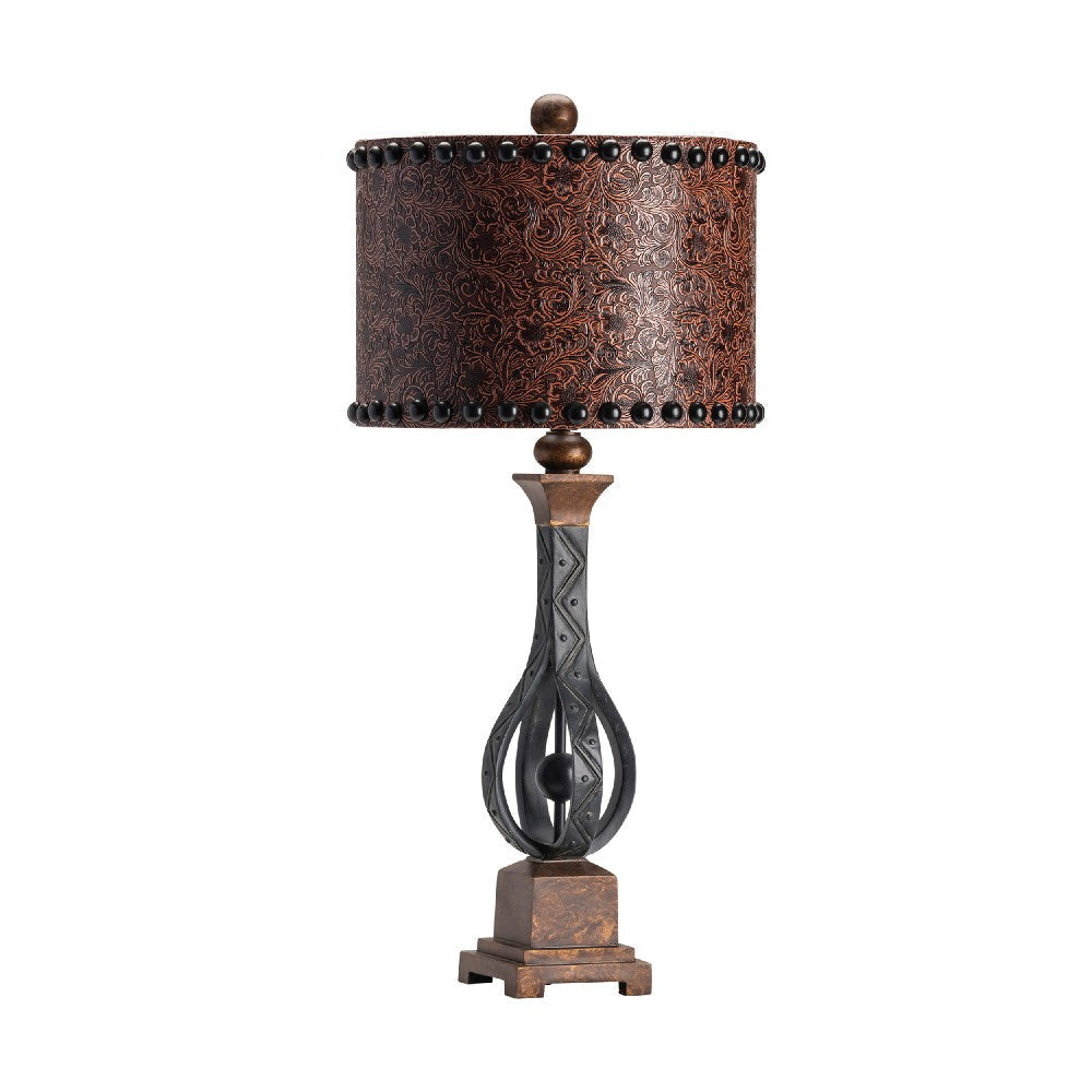 Lerq Accent Table Lamp Set of 2 | Tooled Leather Look | 34" | Brown Shade