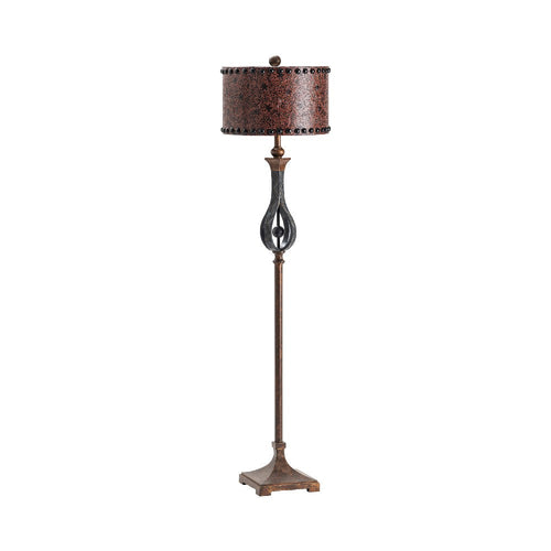 Lerq Accent Floor Lamp | Tooled Leather Look | 66" | Shade w Bronze Rivets