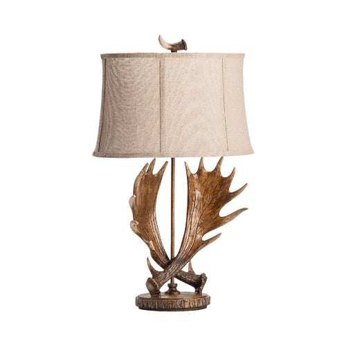 Accent Table Lamp | Resin Moose Antler Design | 32" | Fabric Bell Shade