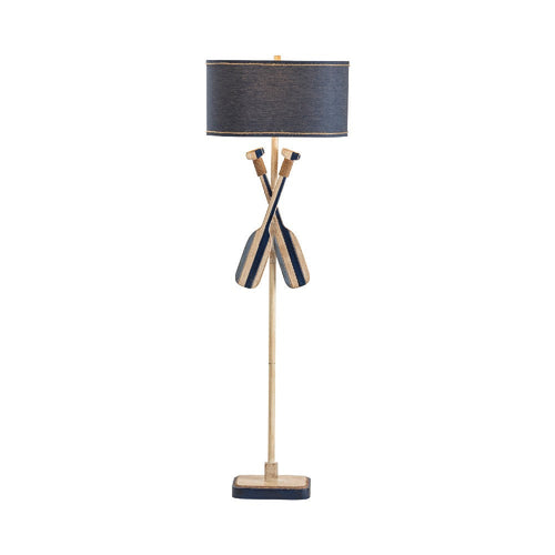 Rox Floor Lamp | White Tan Resin and Metal | Gray Linen Shade | 63"