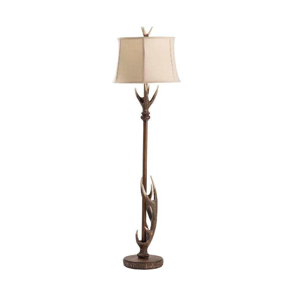 Antler Floor Lamp | Resin Metal Base | Coastal Beige Linen Shade 67"