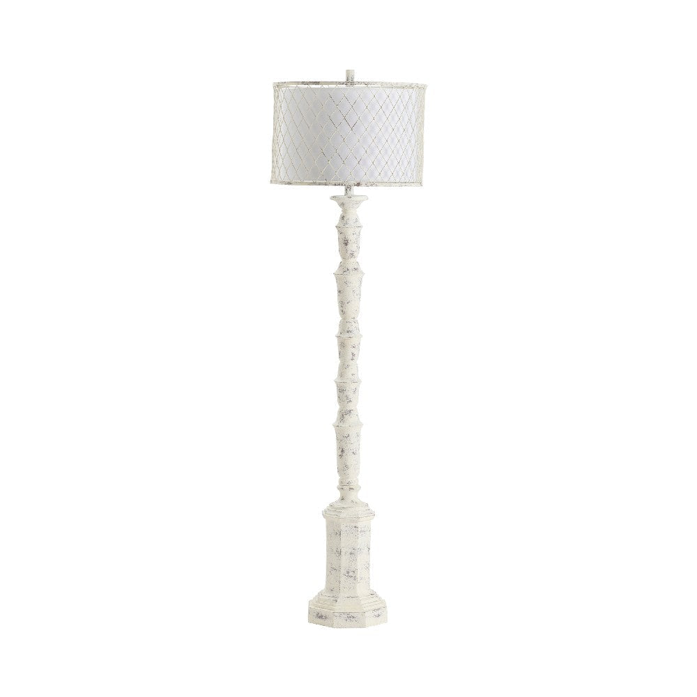 Traditional Floor Lamp | White Resin | Hardback Drum Shade | 61"