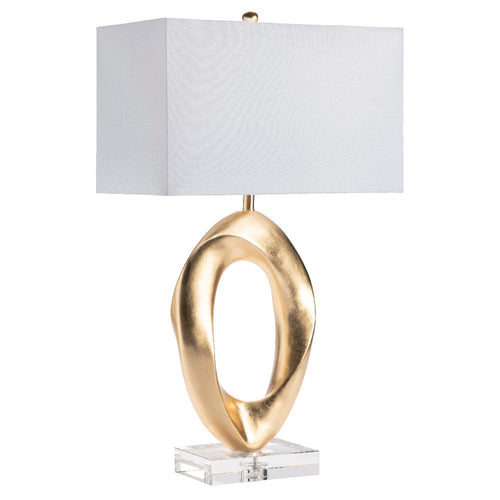Table Lamp | Gold Resin and Crystal Base | White Linen Shade | 31"