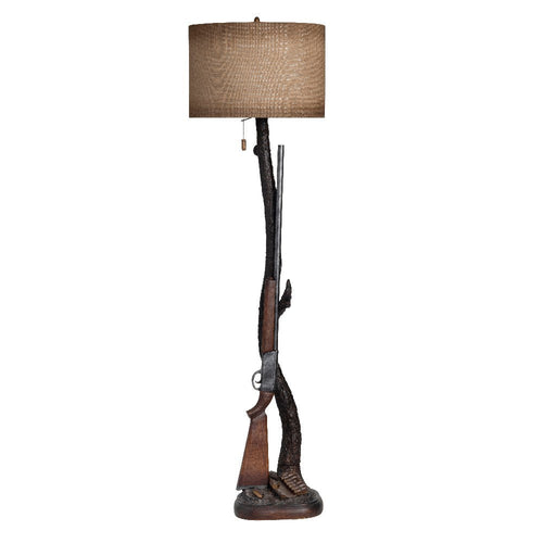 Floor Lamp | Set of 2 | Brown Resin Hunting Lodge Decor | Burlap Shade | 66"