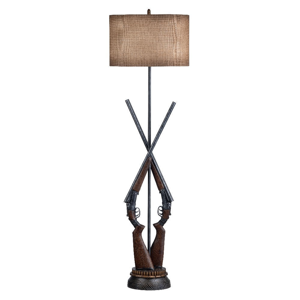 Floor Lamp | Man Cave Hunting Lodge Decor | Brown Linen Shade | 67"