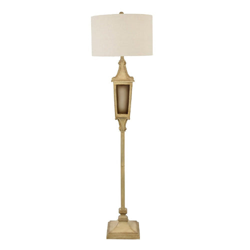 Floor Lamp | Beige Resin Lantern Post | White Linen Shade | 68"